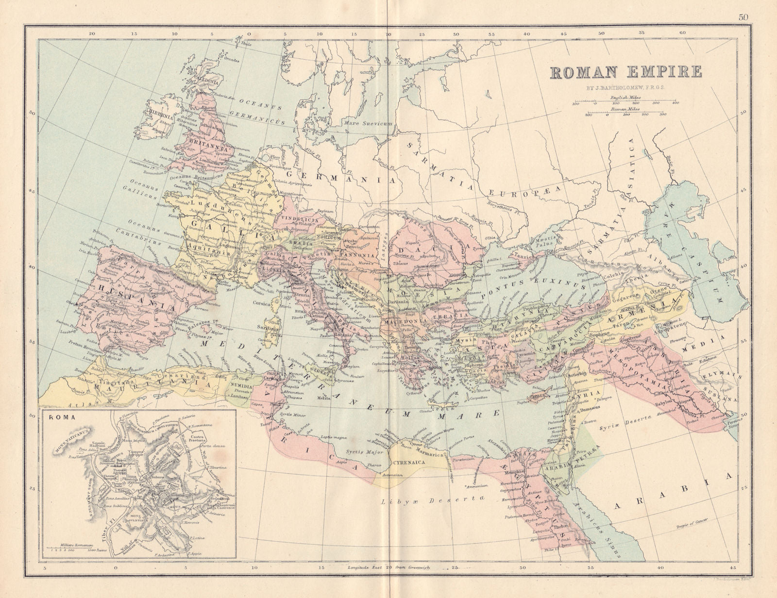 ROMAN EMPIRE showing provinces. Rome city plan. COLLINS 1873 old antique map